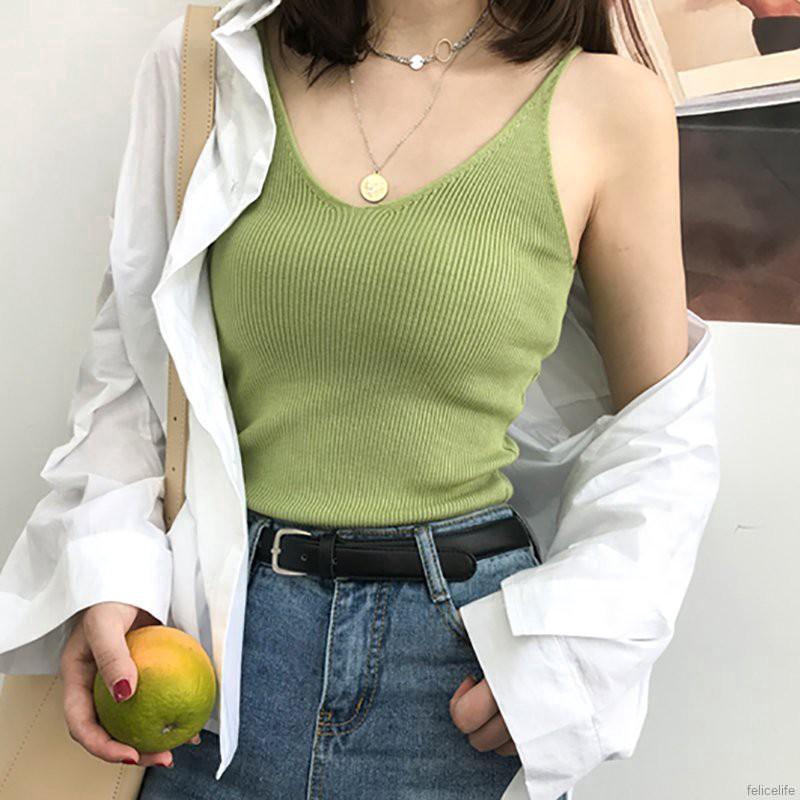 Áo Tank Top cổ chữ U không tay kiểu dáng retro | BigBuy360 - bigbuy360.vn