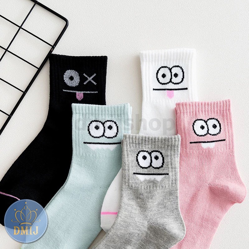 Set 5 đôi tất nữ cổ cao nhiều màu vớ nữ cổ cao họa tiết đôi mắt TD44