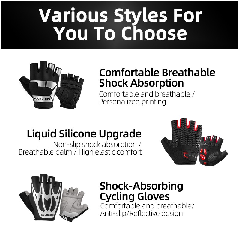 Găng tay hở ngón thể thao Rockbros thoáng khí chống sốc cho nam và nữ