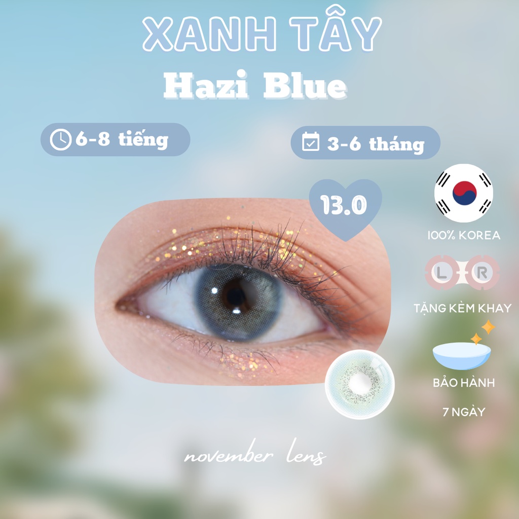 Kính áp tròng Hazi Blue Hàn Quốc tone xanh dương tây sáng