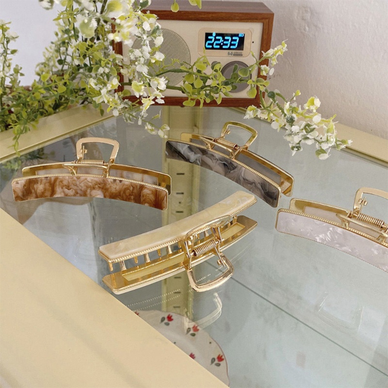 Kẹp Tóc Càng Cua Lớn Tráng Men Acetate Bằng Kim Loại Họa Tiết Đá Cẩm Thạch Cổ Điển Hàn Quốc Chống Trượt Cho Nữ