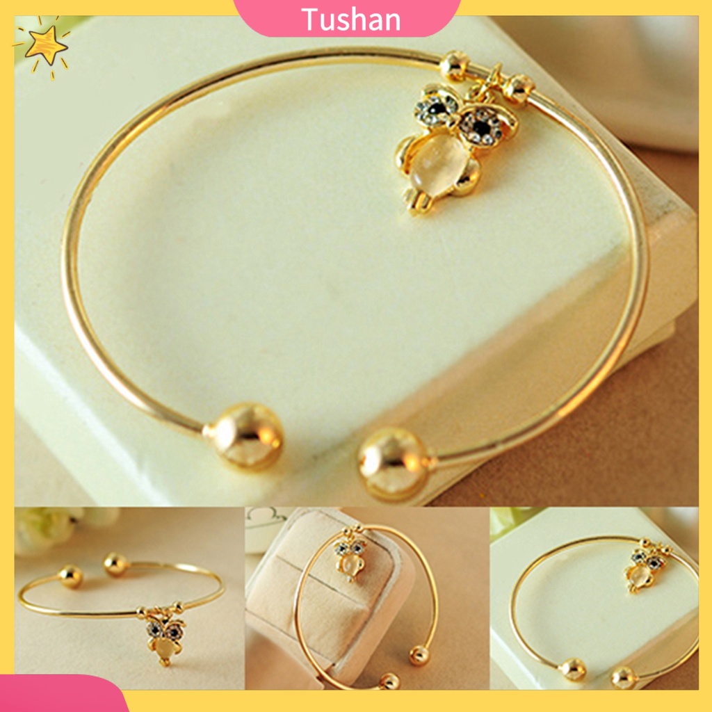 Vòng tay mạ vàng đính đá hình cú mèo đáng yêu