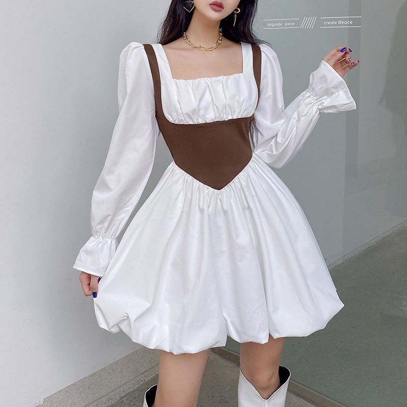 Đầm ngắn dáng chữ A cổ vuông phong cách retro ngọt ngào thanh lịch cho nữ | BigBuy360 - bigbuy360.vn