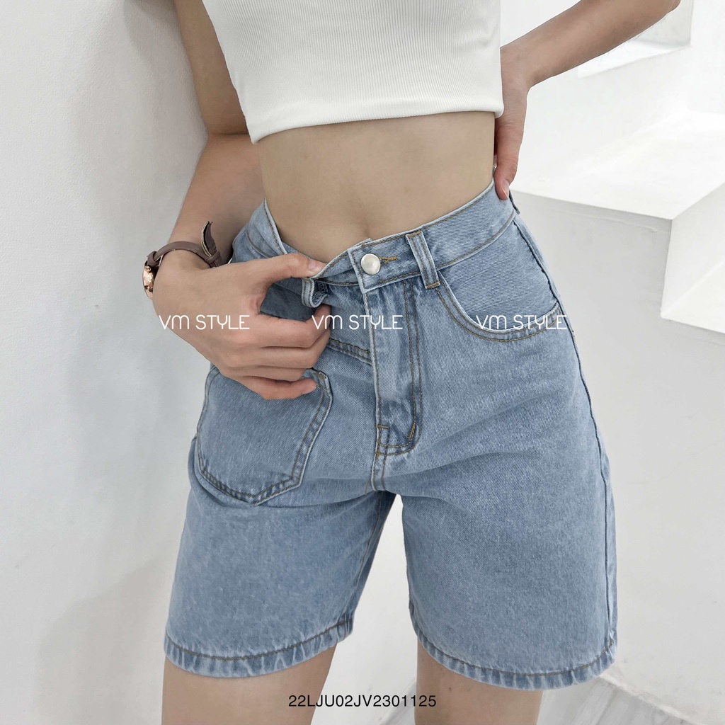 Quần short jean nữ VMSTYLE bò lửng ống rộng lai thường phối túi cá tính -576- LJU00012