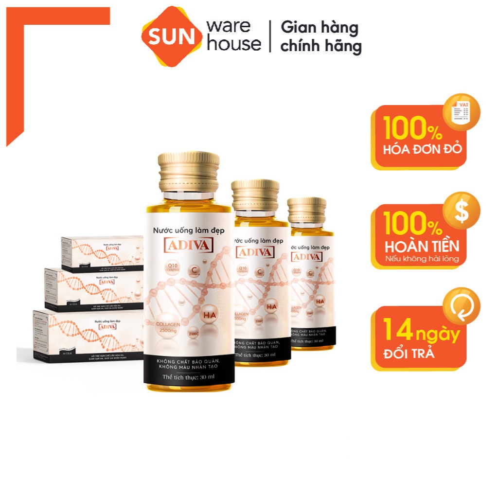 Nước Uống Đẹp Da Adiva Collagen Bổ Sung Collagen Chống Lão Hoá (Set 3 lọ/ Set 14 lọ x 30ml)