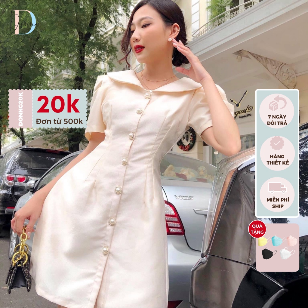 Đầm dự tiệc Taffa DONNA chính hãng vải ánh nhũ màu Kem sang trọng