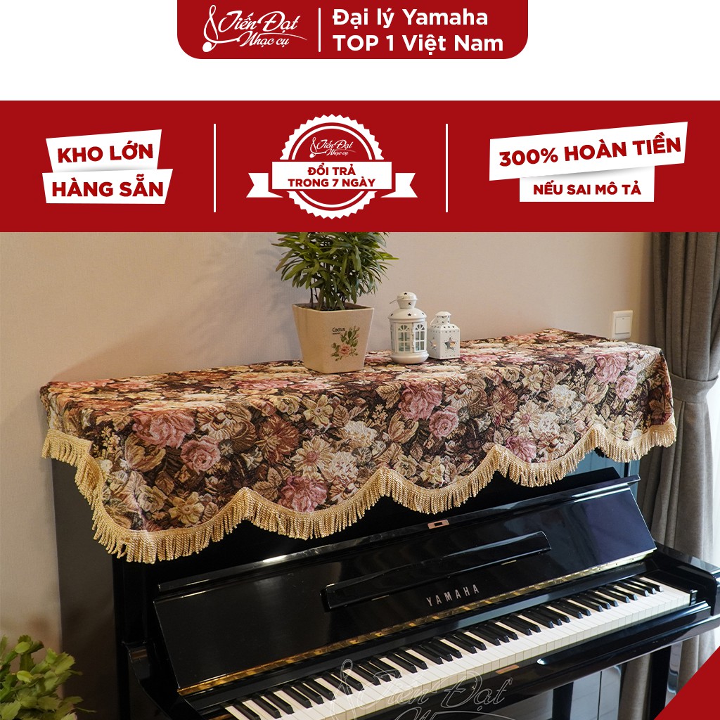 Khăn Phủ Nắp Đàn Piano Họa Tiết Hoa Hồng Nâu Vàng KU09
