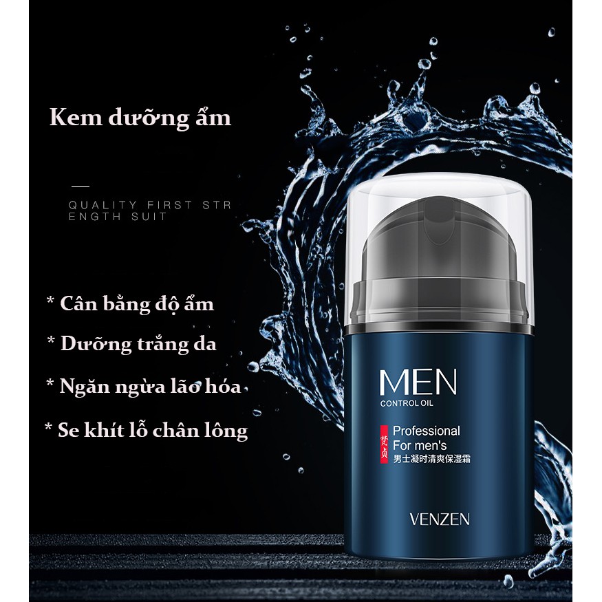 Bộ mỹ phẩm gồm 5 sản phẩm chăm sóc da cho nam, sữa rửa mặt + toner + lotion dưỡng ẩm Venzen XOHIEN