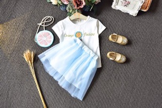 Set áo trắng chân váy xanh
