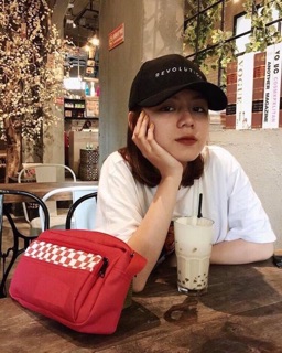 Túi mini bama phối sọc caro màu đỏ