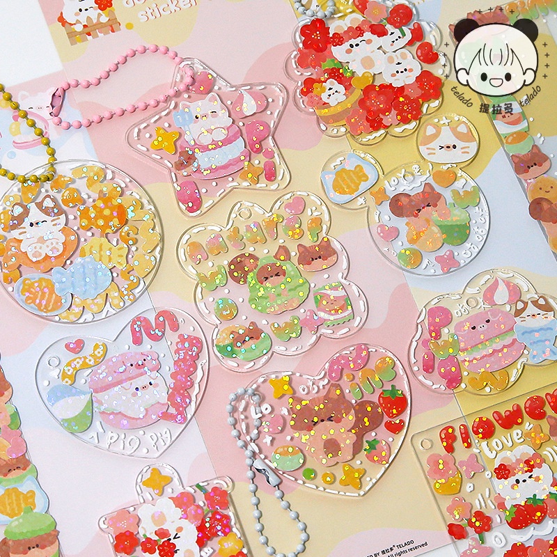 Peach 2Pcs Cute bunny kitten decorative border stickers