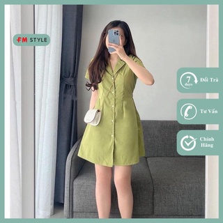 Váy sơ mi nữ Fmstyle shop đầm sơ mi dáng ngắn chiêt eo có bo chun sau lưng phong cách hàn quốc 205180099