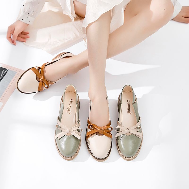2023 Mới Giày Mary Jane Đế Dày Tăng Chiều Cao Bằng Da Dễ Phối Đồ Phong Cách Retro Cho