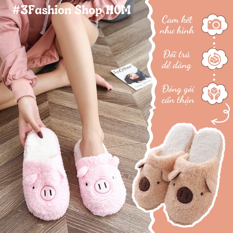 Dép Lông Đi Trong Nha Unisex Họa TiếT Pé Heo Mềm Mịn Cho Cả Nam Và Nữ - 3198