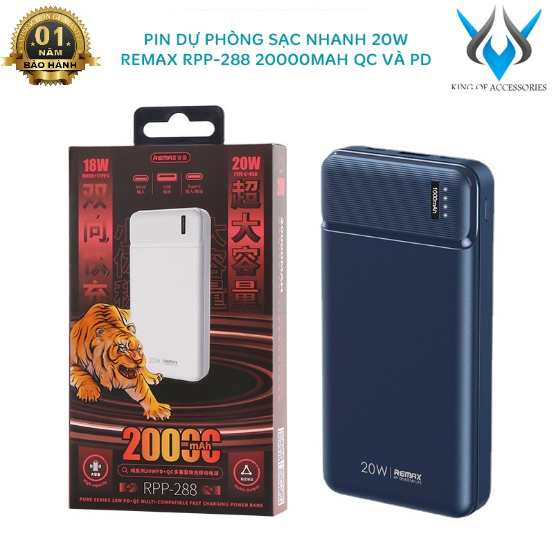 Pin dự phòng sạc nhanh Remax RPP-288 dung lượng 20000mAh - hỗ trợ QC và PD 20W (màu ngẫu nhiên) phụ kiện 1986