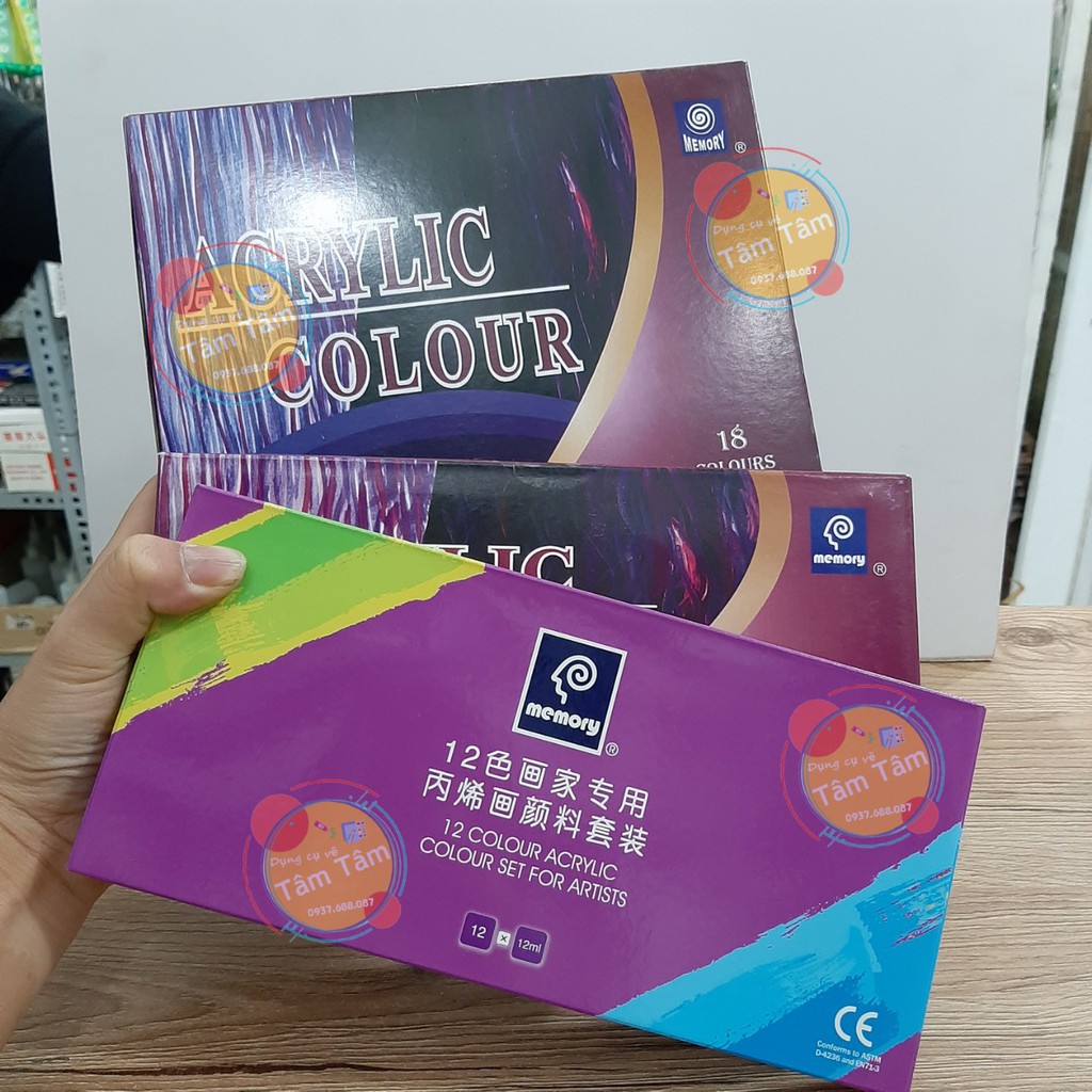 [ TÂM TÂM ]-Màu Acrylic Memory bộ 12 màu và bộ 18 màu- [GIẢM 20K-Giải tồn 2 hộp]