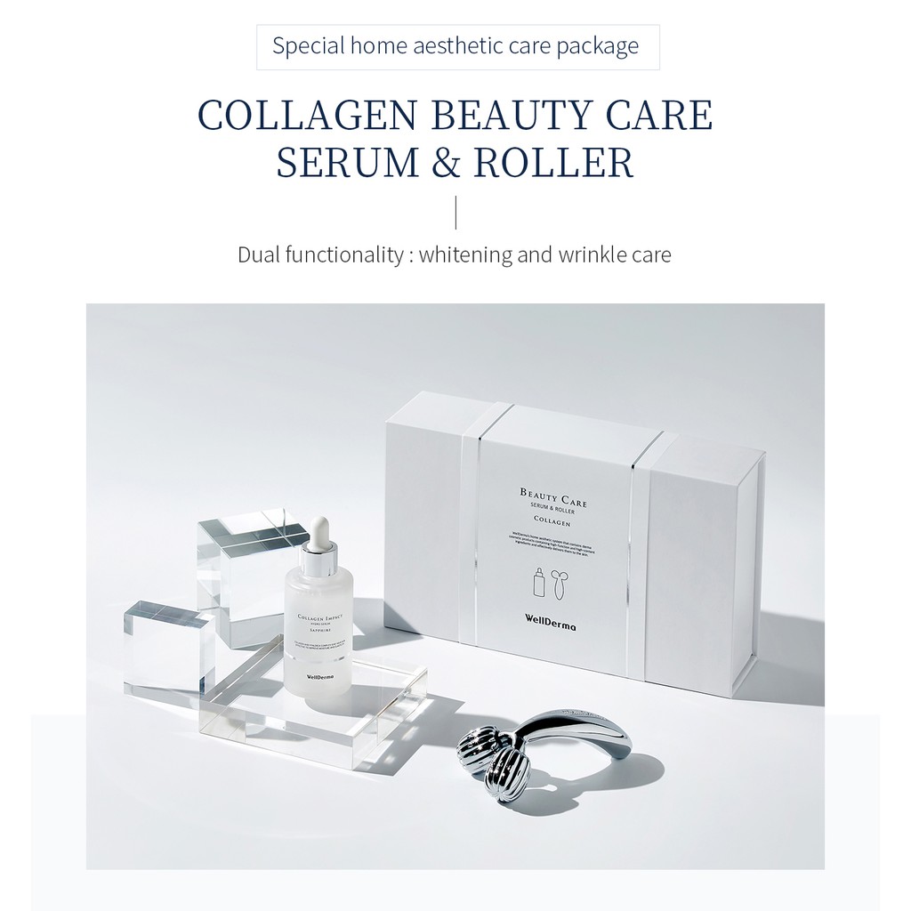 Bộ Serum dinh dưỡng tiểu phân tử collagen cao cô đặc và con lăn mini - Wellderma Collagen Beauty Care Serum & Roller Set