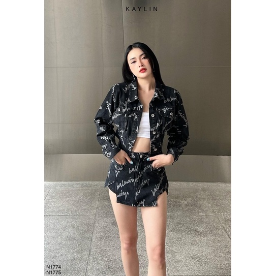 Set bò Jean hoạ tiết chữ cá tính thời trang