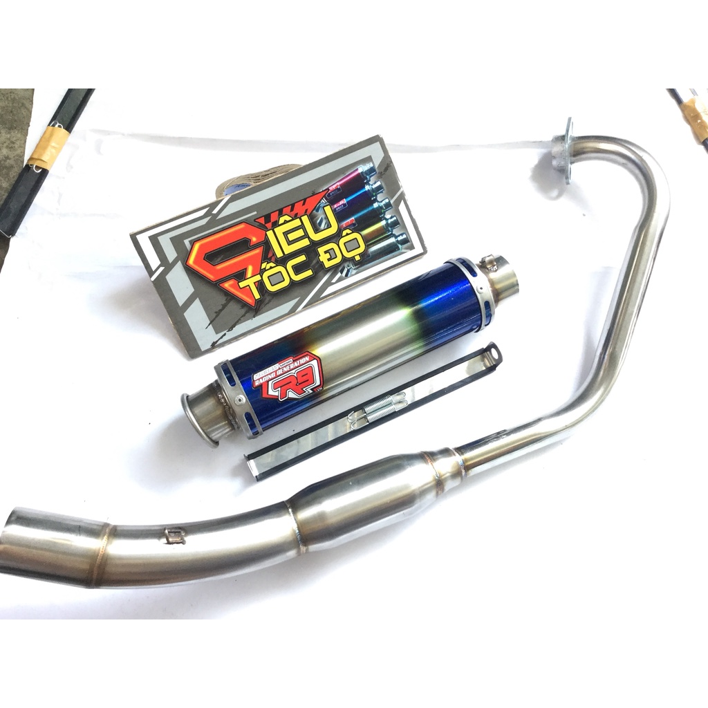 Pô r9 mugello titan cổ bầu hơi INOX độ bô nổ cho Raider, Exciter, Winner, SONIC, SATRIA, GSX, TFX, R15, FZ, CBR