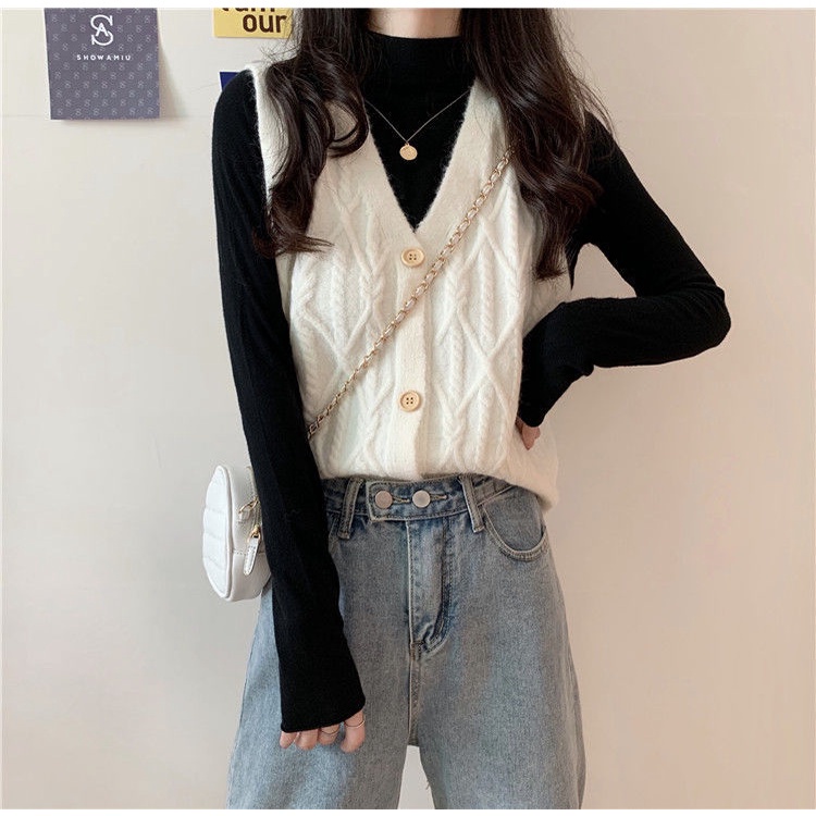 Áo khoác len cardigan không tay cổ chữ V đính khuy đơn giản dễ phối đồ thời trang phong cách Hàn Quốc size S~3XL | BigBuy360 - bigbuy360.vn