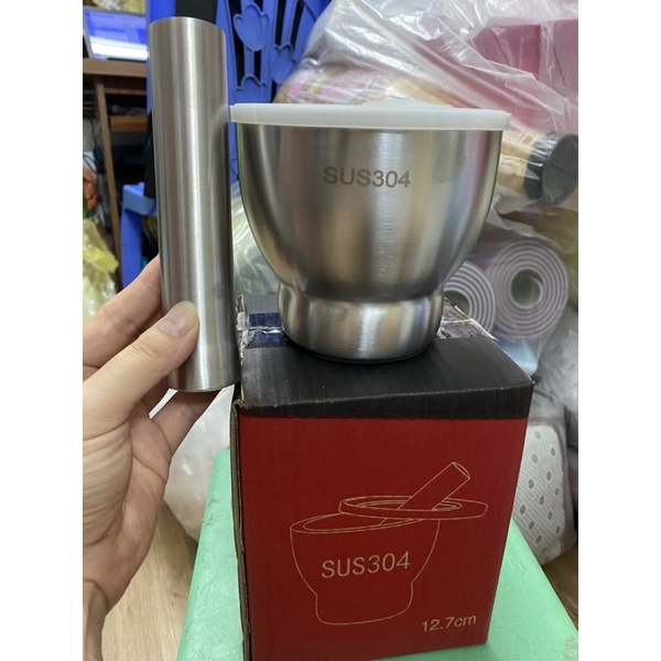 [Mã LIFEHLSALE1 giảm 10% đơn 150K] BỘ CỐI CHÀY INOX SUS 304 CÓ NẮP SZ12,7 cm Dày Nặng Siêu Đẹp