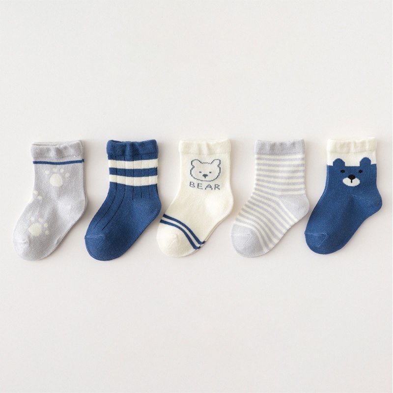 Bộ 5 Đôi Vớ Cotton Họa Tiết Hoạt Hình Chú Gấu / Gấu / Bóng Rổ Dễ Thương Cho Bé Sơ Sinh