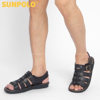 Xăng Đan Nam Da Bò SUNPOLO Đen SDA006