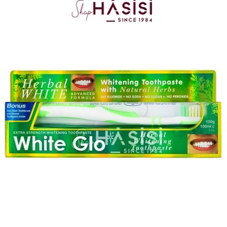 KEM ĐÁNH RĂNG WHITE GLO - Natural Herbs 150g(xanh lá)