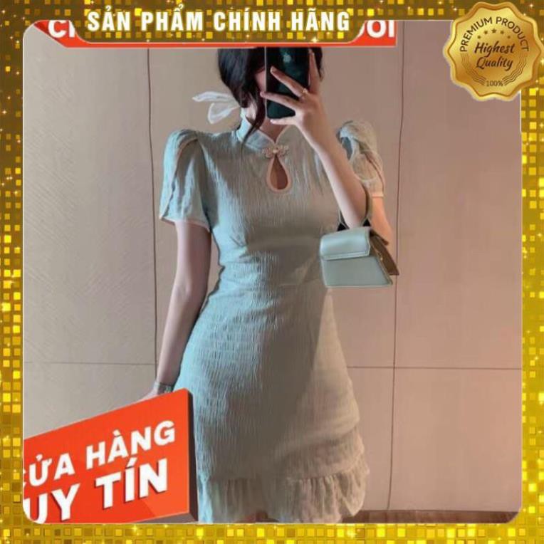 QUẢNG CHÂU ĐẸP ĐỘC LẠ Sườn xám đầm váy nữ cách tân tay ngắn đắp xẻ SIÊU HOT