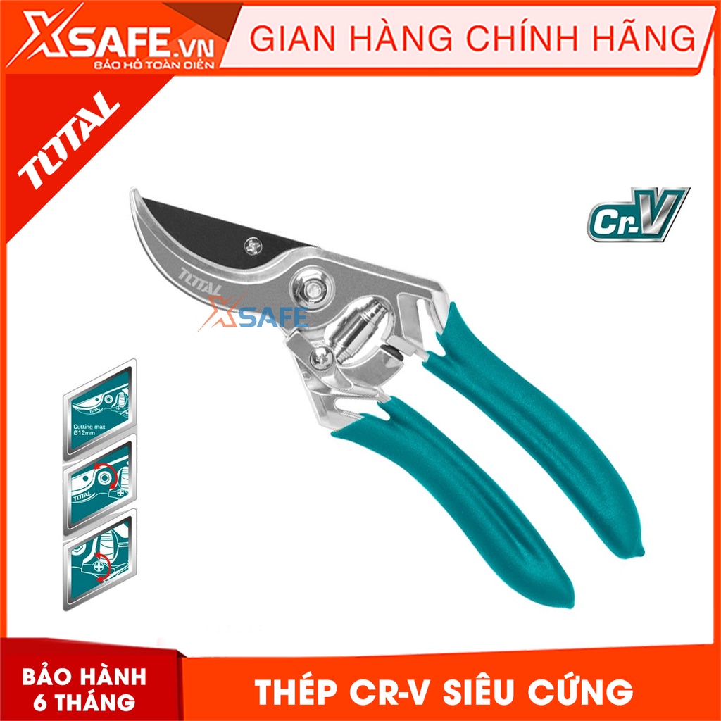 Kéo cắt tỉa cây TOTAL THT0109 8&quot; kéo cắt cành, tỉa cây cảnh, cây ăn trái, tỉa lá chuyên dụng, làm vườn có trợ lực lò xo