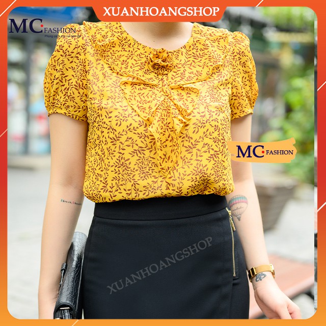 Áo Sơ Mi Nữ Công Sở Mc Fashion, Họa Tiết Hoa Nhí, Cổ Tròn, Tay Ngắn Cộc, 2 Màu ( Vàng, Tím ) Xuân Hoàng Shop Ta955