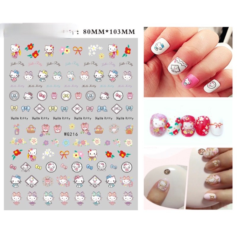 Sticker hình mèo Hello Kitty dễ thương,hình dán móng hoạ tiết con mèo Hello Kitty dễ thương trang trí móng nail