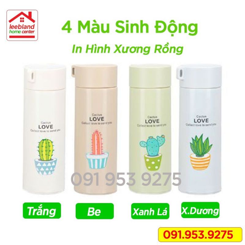 Bình Thủy Tinh Chịu Nhiệt In Hình Xương Rồng 450ml - Full hộp Love Cactus - leebland