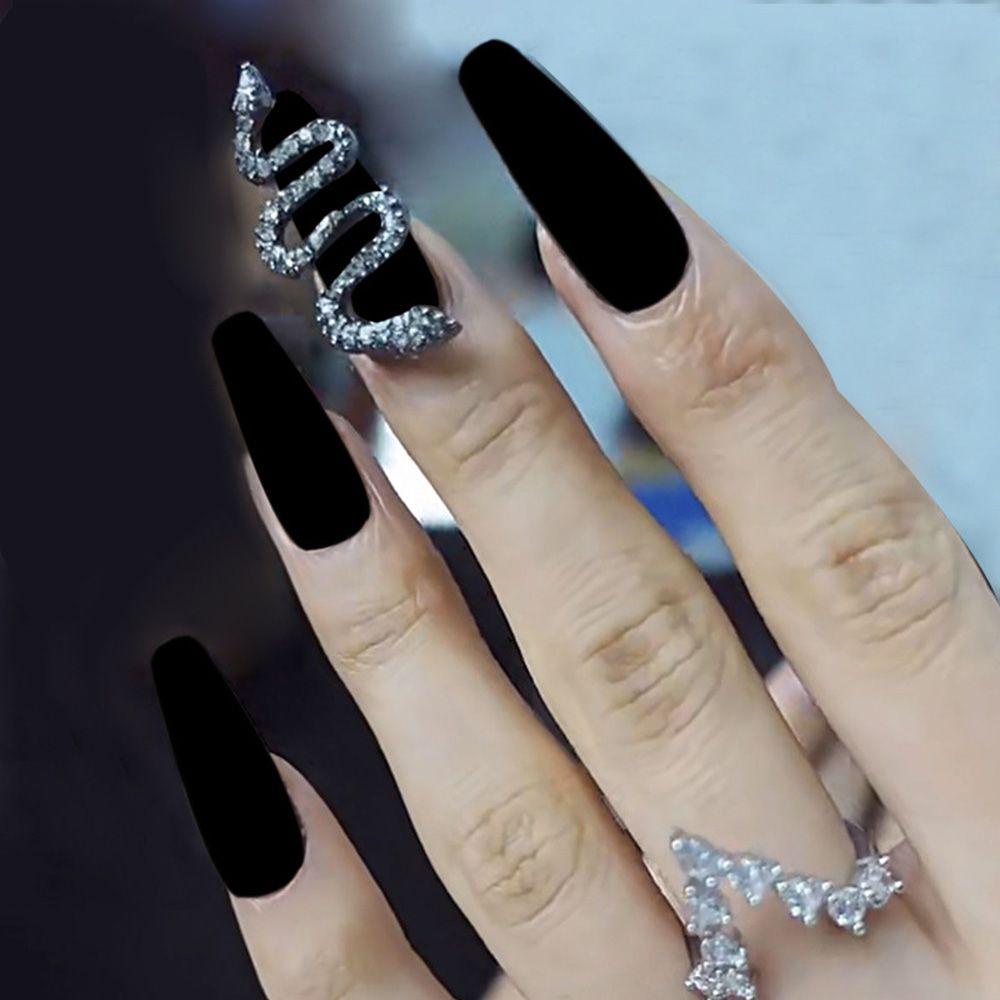 MIHAN1 Hộp 24 Móng Tay Giả Che Phủ Toàn Diện Họa Tiết Da Rắn Độc Đáo