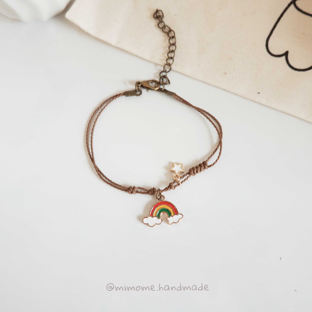 Vòng gốm dây cói nâu phối charm màu