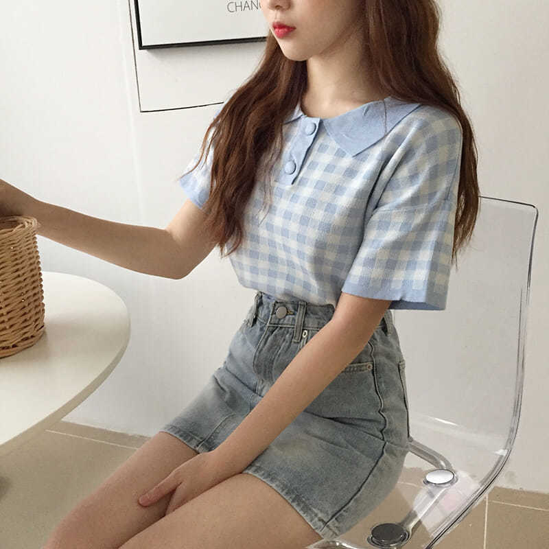 Áo Thun Polo Ngắn Tay Họa Tiết Ca Rô Thời Trang Dành Cho Nữ | BigBuy360 - bigbuy360.vn