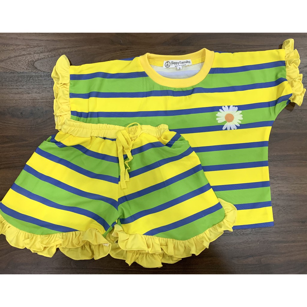 Bộ quần áo trẻ em bé gái Sọc sắc màu siêu dễ thương - Chất đũi cực mát Size từ 9-25kg.