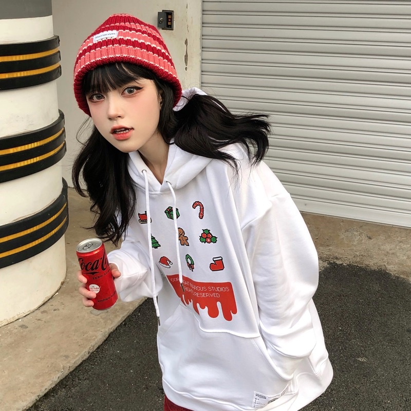 Áo nỉ có nón nam nữ noel hoodie chất liệu nỉ thương hiệu MAICUS phối màu trắng | BigBuy360 - bigbuy360.vn