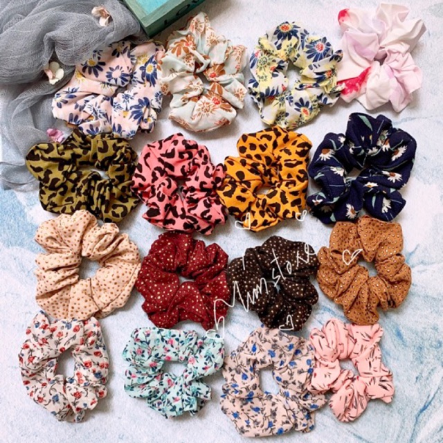 Nhiều mẫu dây cột tóc scrunchies vintage kem hoa TIMSTORE hoa phong cách hàn quốc
