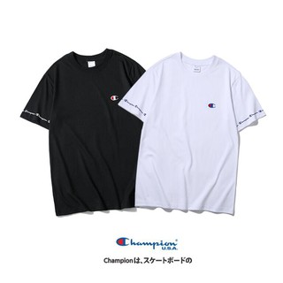 Áo Thun Cotton Ngắn Tay Thêu Chữ Champion Thời Trang Cho Nam Nữ