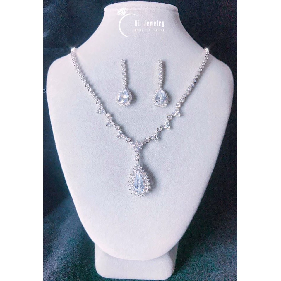 Bộ Trang Sức Bạc 925 sang trọng đính đá CZ sáng - set phụ kiện dự tiệc, cưới hỏi, mặc áo dài - Trang sức OBE Jewelry