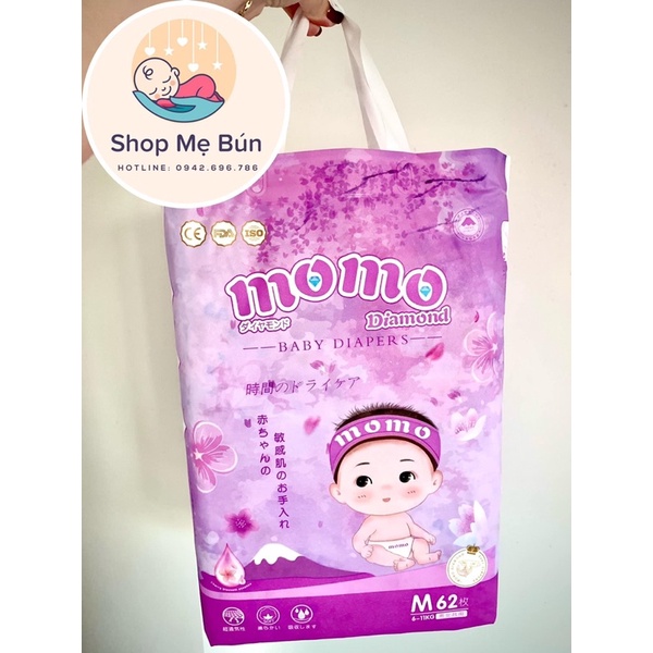 Bỉm MOMO DIAMOND hữu cơ cao cấp quần/dán size  S64/ M60/L54/XL50/XXL48/XXXL46