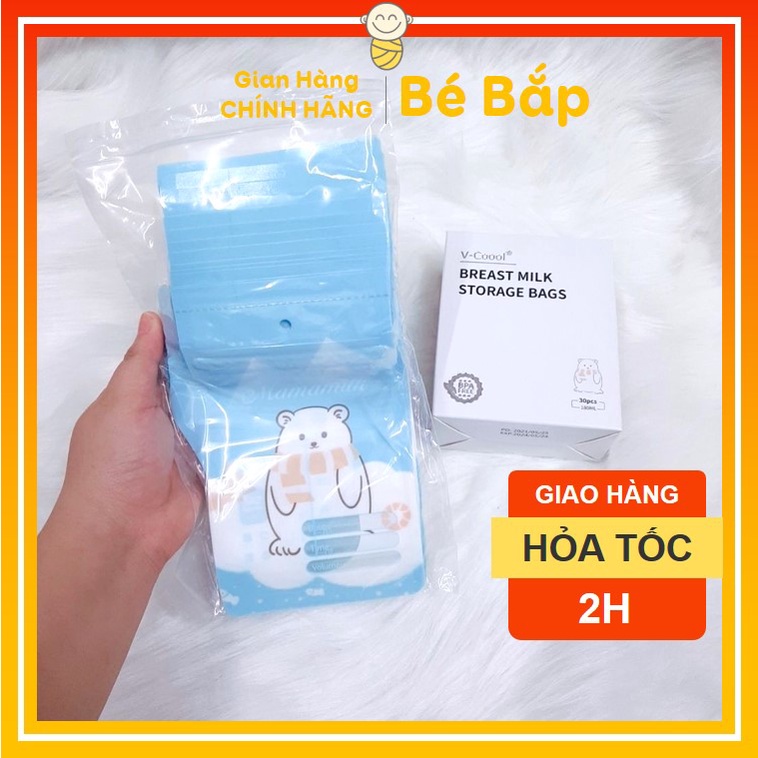 Túi Trữ Sữa Vcool ( Hộp 30 Gói/ Dung Tích 180ml ) Có vòi đổ sữa tiện lợi - Bố Bắp Store