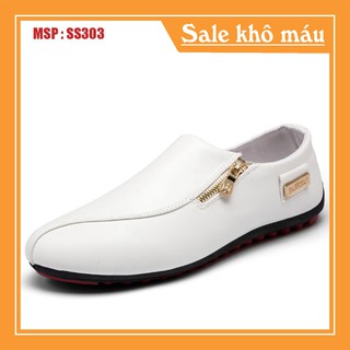 Giày lười nam hàng hiệu - GIÀY LƯỜI DA NAM CÓ KHÓA MÀU TRẮNG : MSP - SS303 cam kết uy tín, chất lượng