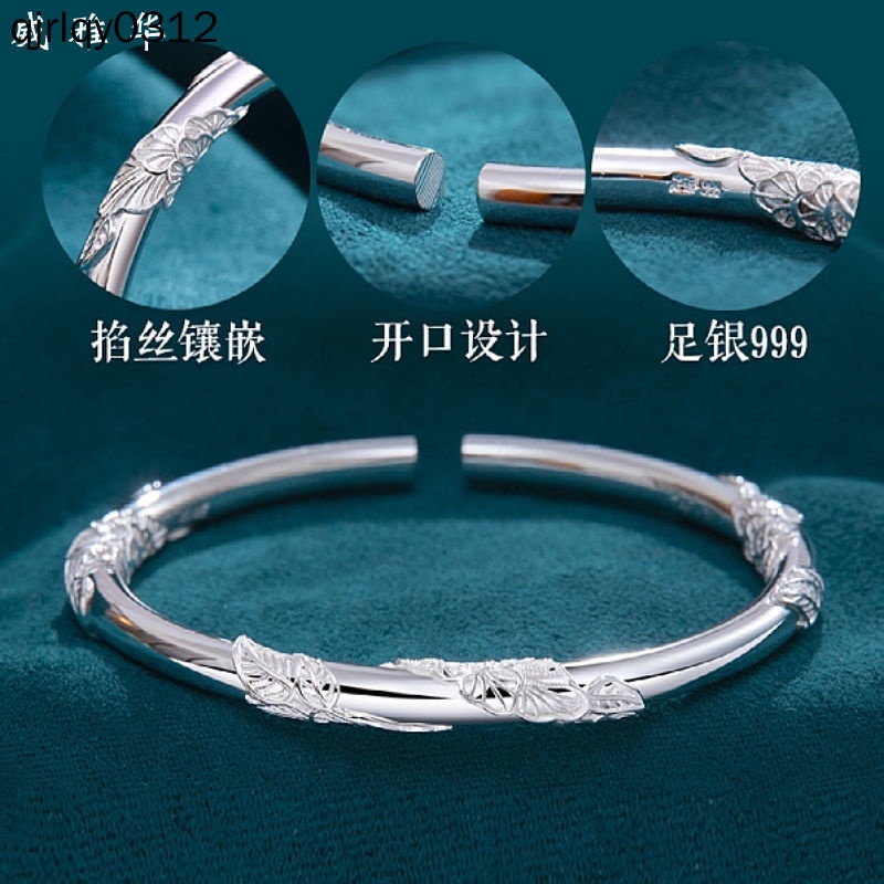 Vòng Đeo Tay Bạc 999 Dạng Mở Có Thể Điều Chỉnh Phong Cách ins niche Cổ Điển Cao Cấp Cho Nữ