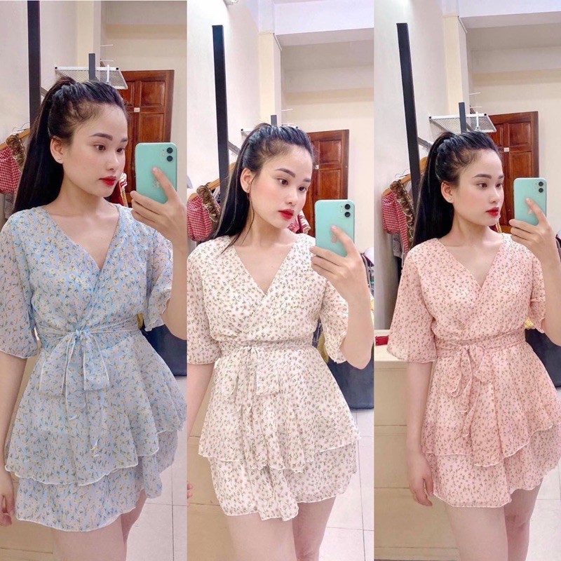 (🌸Ảnh thật) Jumpsuit hoa nhí tay lỡ phối tầng siêu đẹp