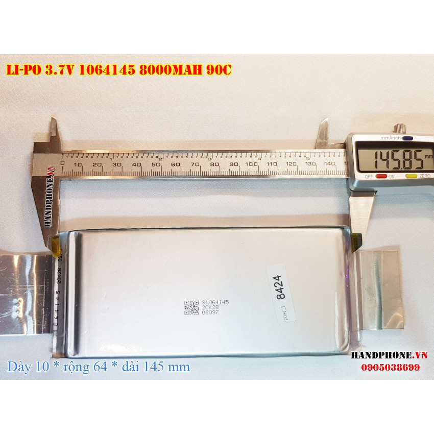 Pin Li-Po 3.7V 8000mAh 8AH 1064145 dòng xả cao 90C cho RC, thiết bị điện DC công suất lớn