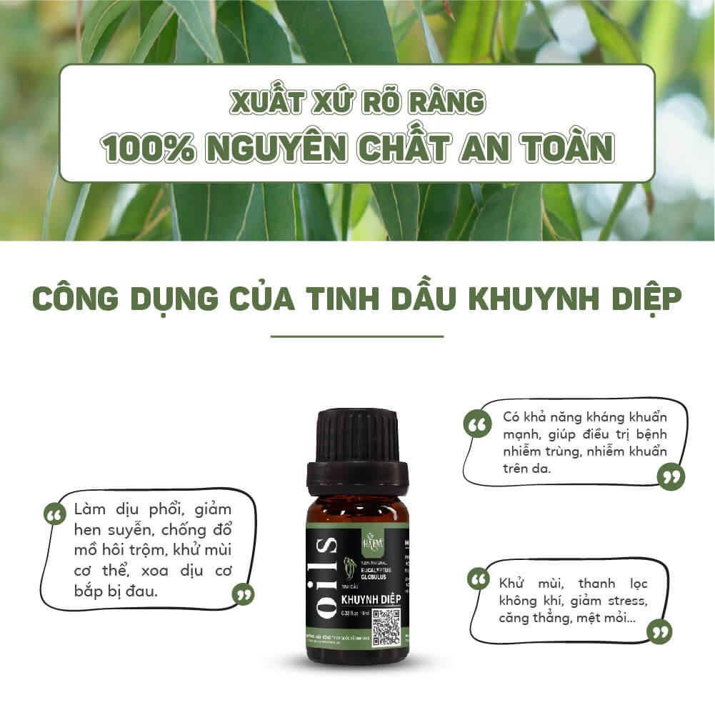 Tinh dầu Khuynh Diệp Haeva Cao Cấp, 100% Thiên Nhiên, giúp giải cảm, tốt cho hệ hô hấp và mẹ bầu,Chai 10ml/30ml/100ml