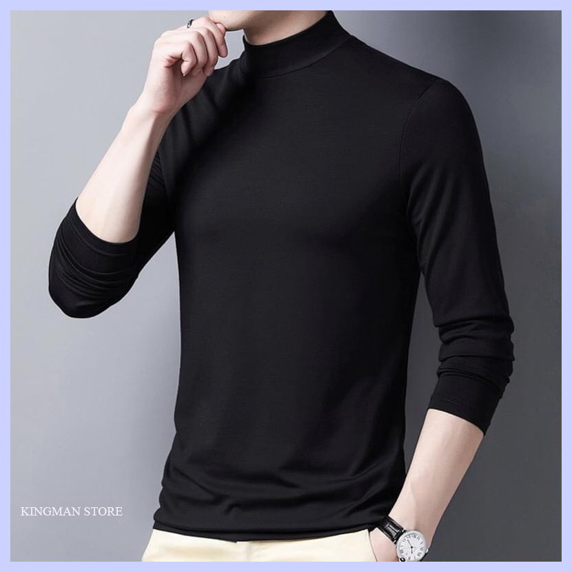Áo Giữ Nhiệt Nam Cổ 3 Phân, Áo Thun Nam Dài Tay Co Dãn 4 Chiều Chất Cotton Cao Cấp - Kingman Store