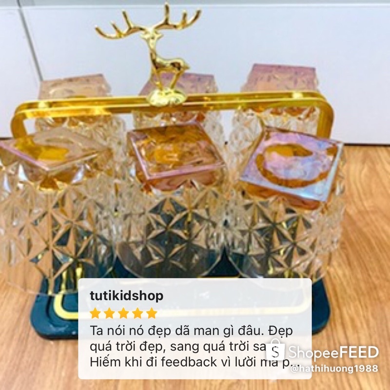 BỘ 6 CỐC KÈM KHAY ÚP CỐC ĐẦU HƯƠU MẠ VÀNG